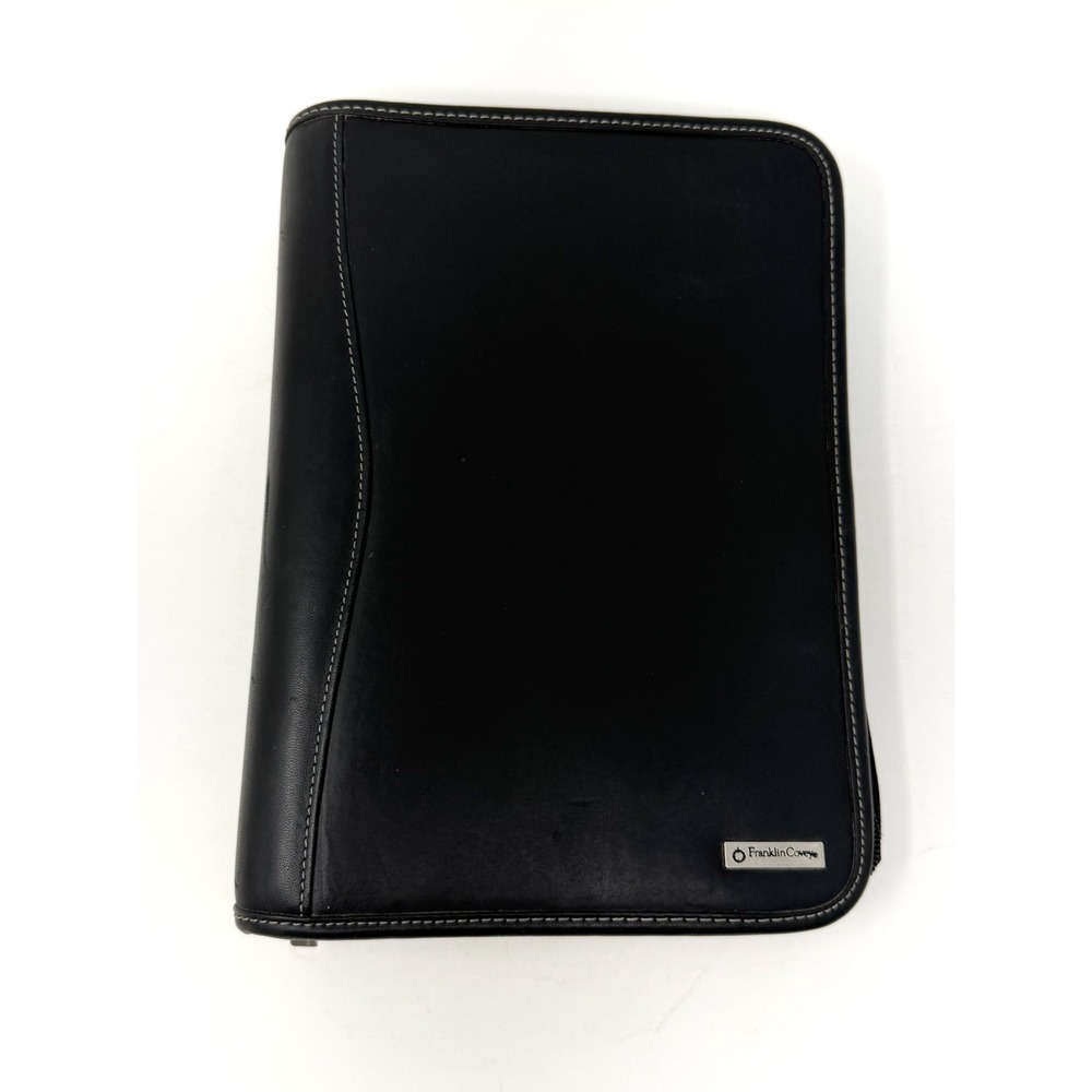 Franklin Covey Black Zip Around Planner Binder Organizer 1.5" Ring Leather